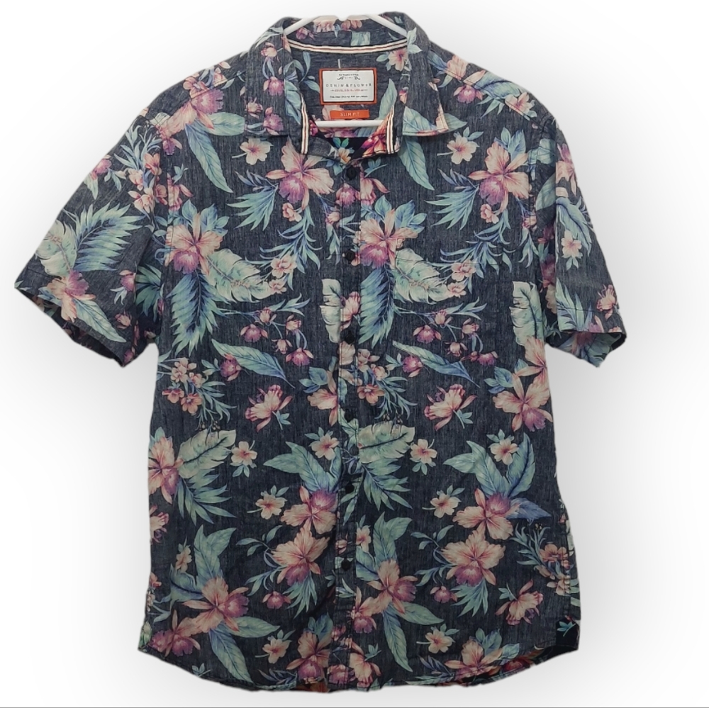 Denim & Flower Men's Size XL Shirt Tropical Resort Vacation Vibes Slim Fit